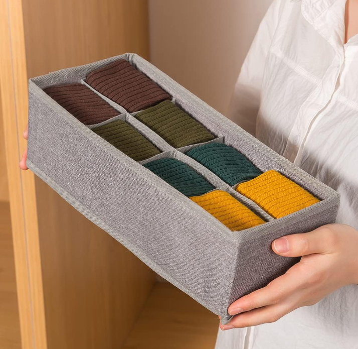 Bamboo Drawer Storage Organizer with Compartments for Socks and Jewelry