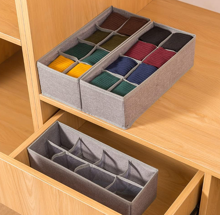 Bamboo Drawer Storage Organizer with Compartments for Socks and Jewelry