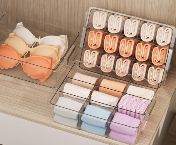 4 Pack Foldable Closet Bins for Separating Socks, Ties, Belts and Underwear