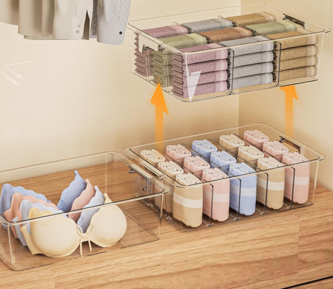 Foldable Fabric Compartment Bins for Organizing Lingerie, Socks and Ties