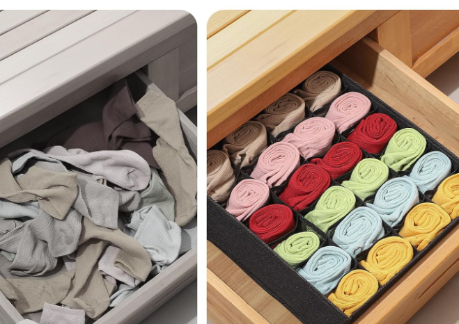 Adjustable Clear Drawer Organizer with Removable Sections for Socks and Underwear