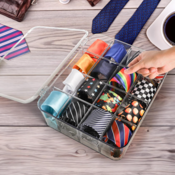 2 Pack Linen Storage Boxes with Lids for Socks, Scarves and Underwear