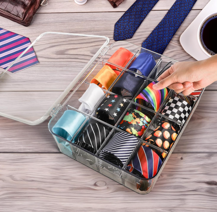 2 Pack Linen Storage Boxes with Lids for Socks, Scarves and Underwear