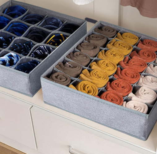 3 Pack Foldable Organizing Boxes for Socks, Underwear and Ties