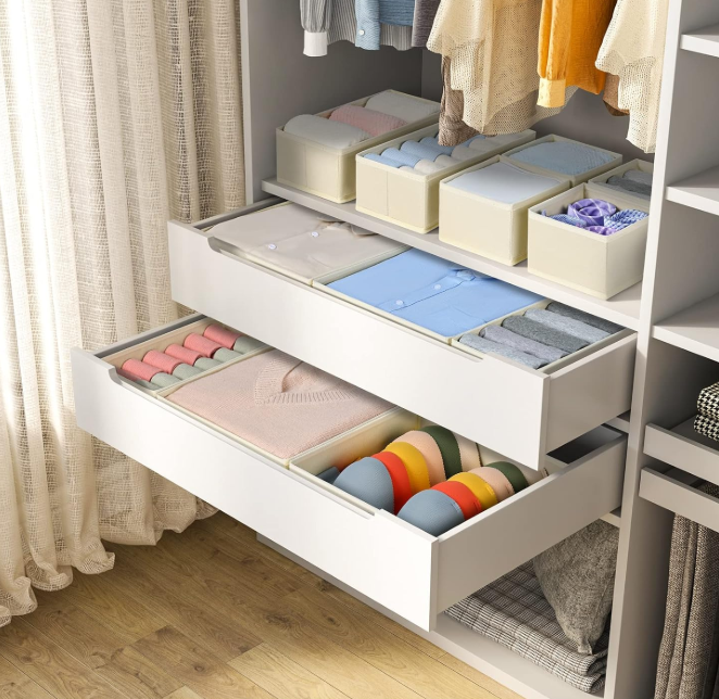 6 Pack Collapsible Fabric Storage Baskets for Underwear, Socks and Clothing