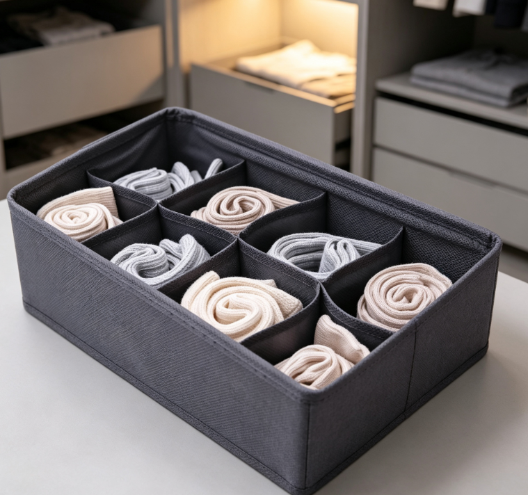 9 Pack Closet Drawer Bins for Organizing Bras, Socks, Belts and Underwear