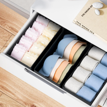 Clear Divided Drawer Container with Lid for Socks, Ties and Small Essentials