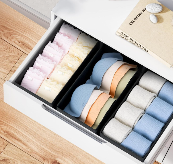 Clear Divided Drawer Container with Lid for Socks, Ties and Small Essentials