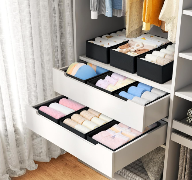 Clear Divided Drawer Container with Lid for Socks, Ties and Small Essentials