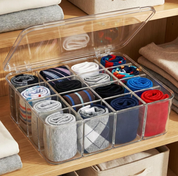 2 Pack Foldable Drawer Boxes with Separate Sections for Socks and Underwear