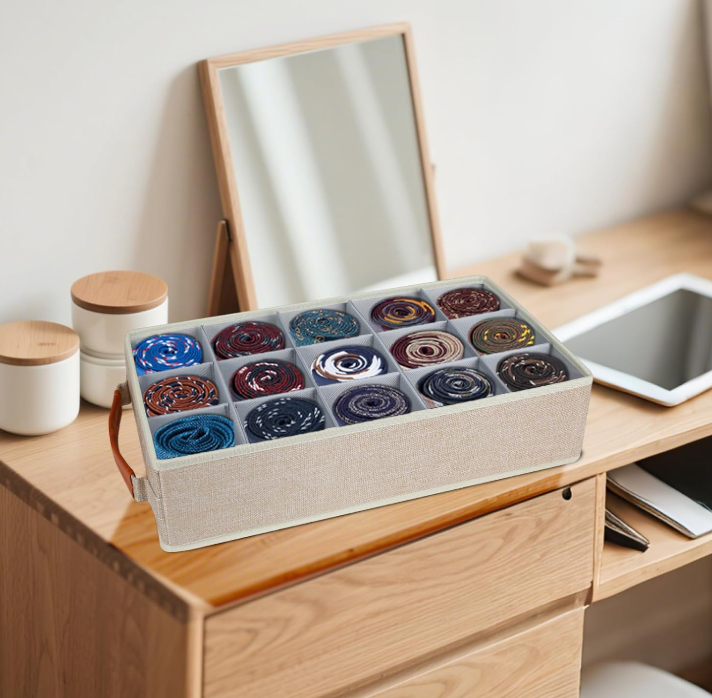 Lidded Felt Storage Case with Compartments for Socks, Ties and Small Items