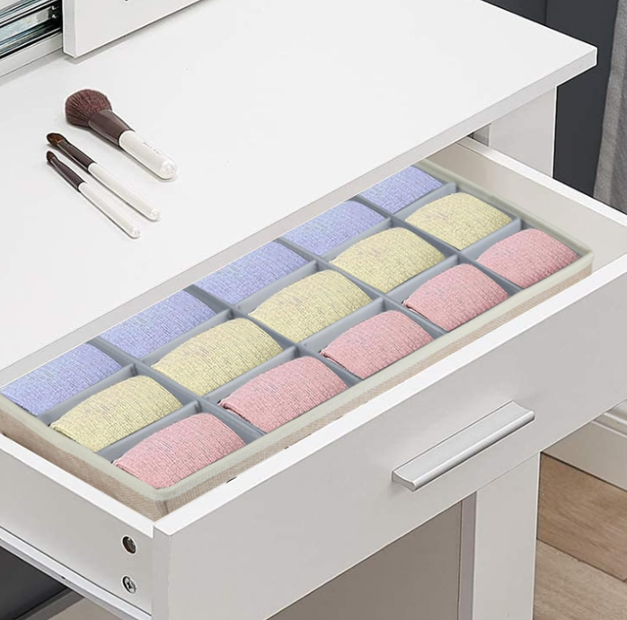 Lidded Felt Storage Case with Compartments for Socks, Ties and Small Items