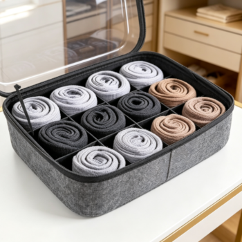 Wooden Compartment Drawer Tray for Socks, Underwear, Keys and Accessories