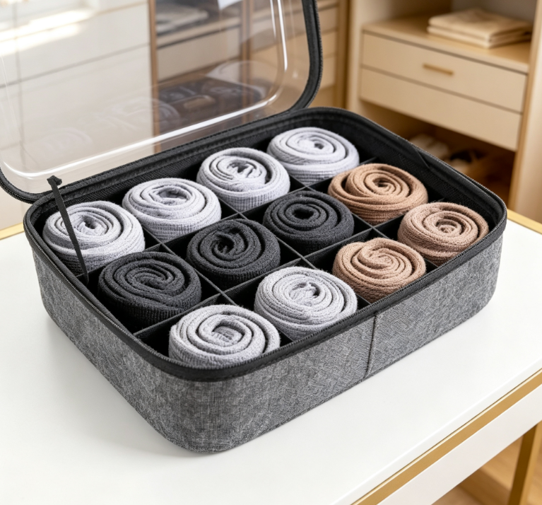 Wooden Compartment Drawer Tray for Socks, Underwear, Keys and Accessories