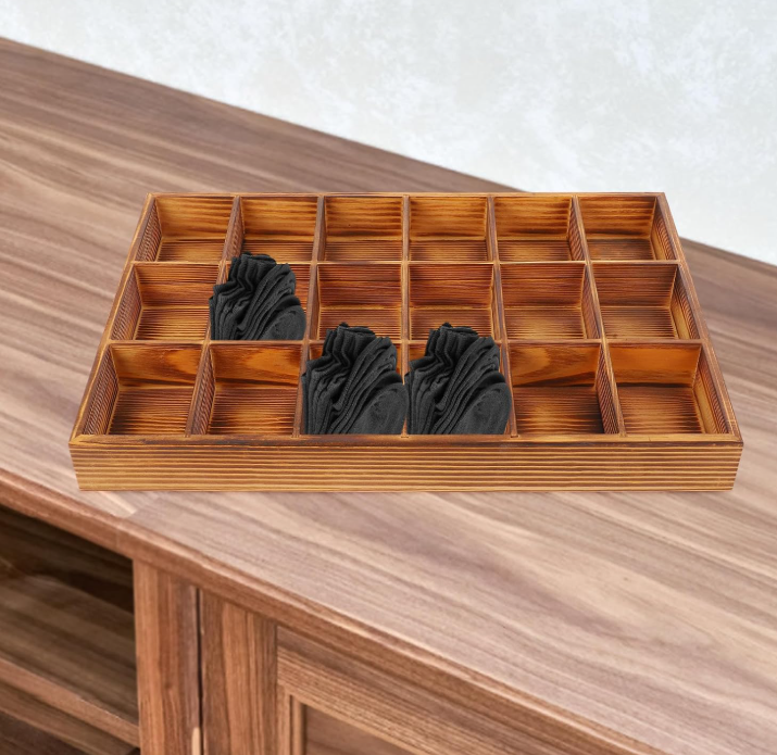 Lidded Sock Storage Box with Removable Sections for Belts, Ties and Small Items