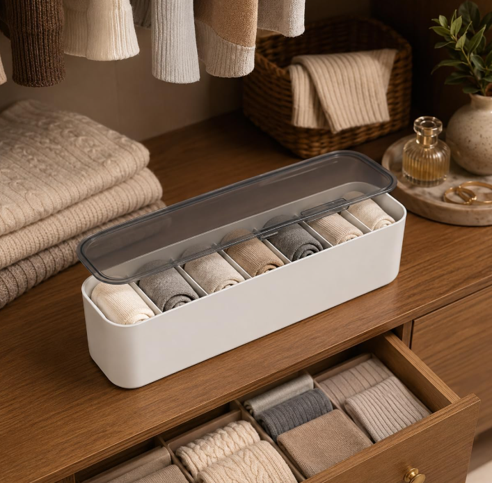 Foldable Fabric Drawer Bin with Lid for Socks, Bras and Underwear