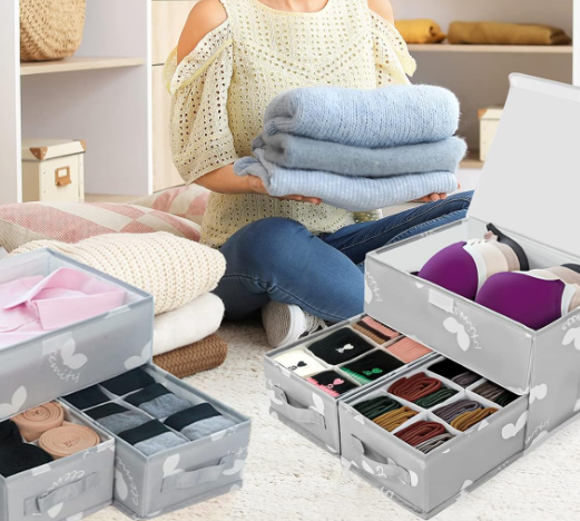 16 Pack Foldable Closet Storage Bins for Socks, Scarves, Bras and Clothing