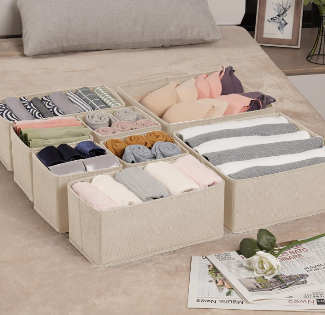 4 Pack Fabric Drawer Baskets for Organizing Socks, Underwear and Everyday Clothing
