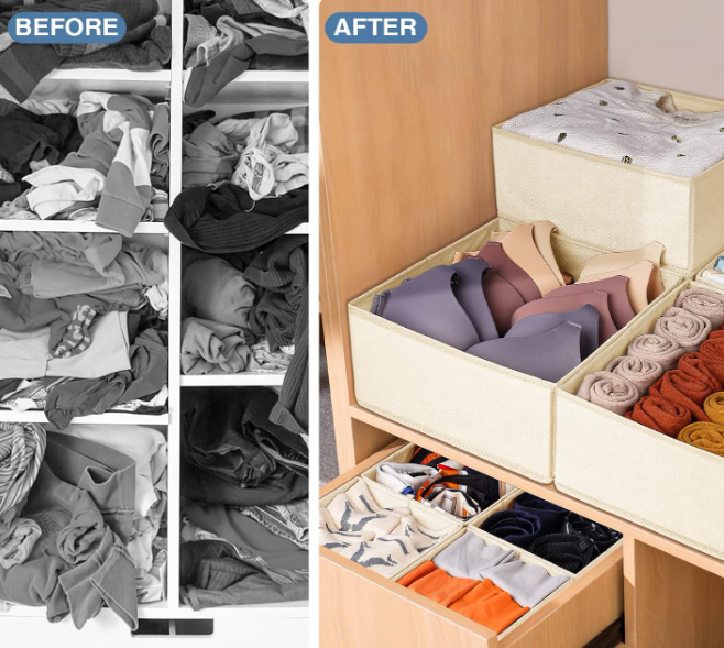 9 Pack Fabric Closet Storage Baskets for Lingerie, Socks and Clothing