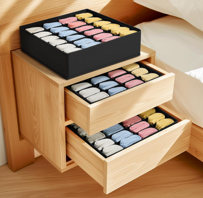 2 Pack Collapsible Drawer Bins for Socks, Underwear, Belts and Ties