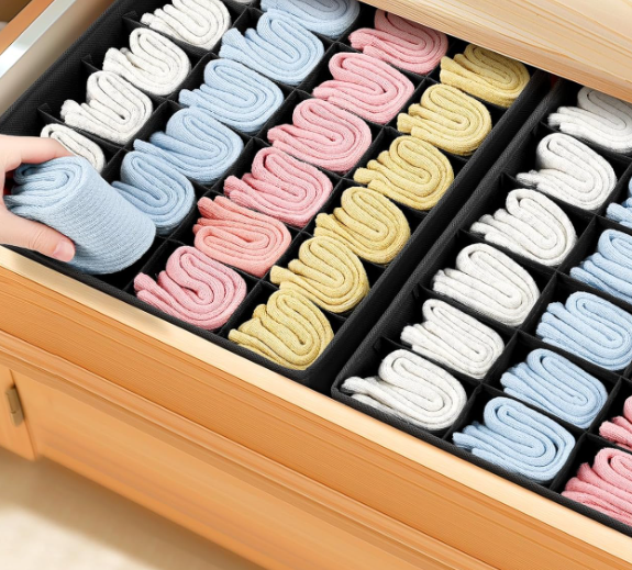 2 Pack Collapsible Drawer Bins for Socks, Underwear, Belts and Ties
