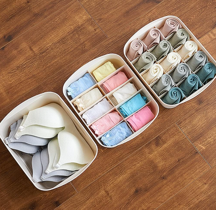 2 Piece Foldable Drawer Cases with Separate Sections for Socks and Ties