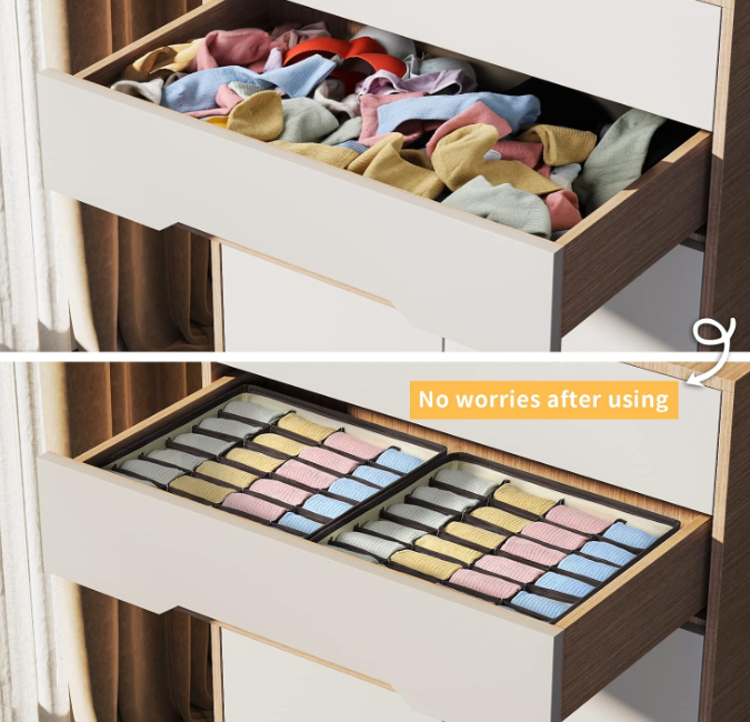 2 Pack Multi-Compartment Drawer Boxes for Socks, Bras and Underwear