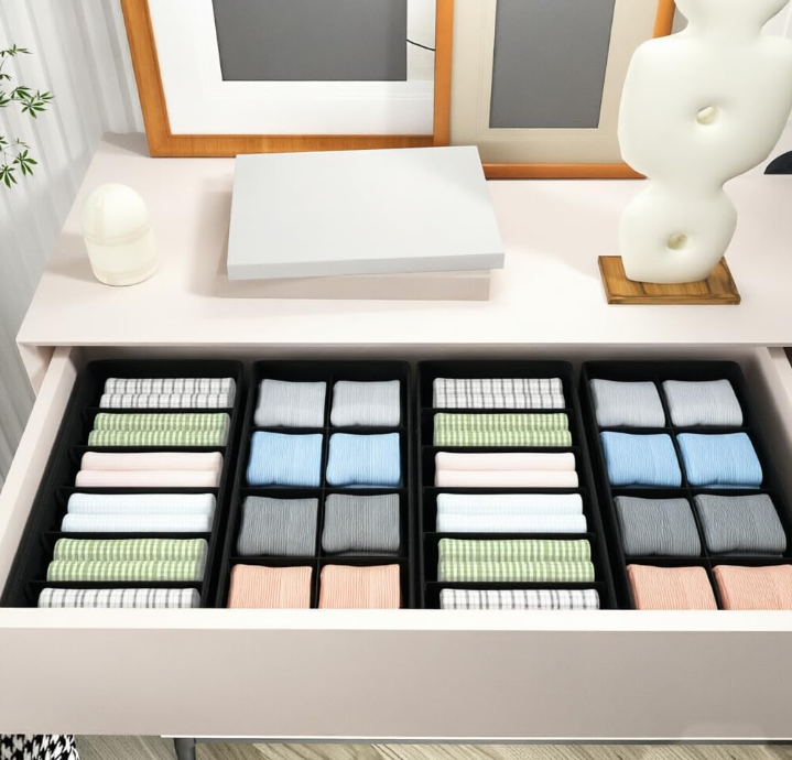 4 Pack Space Saving Drawer Storage Bins for Socks and Clothing