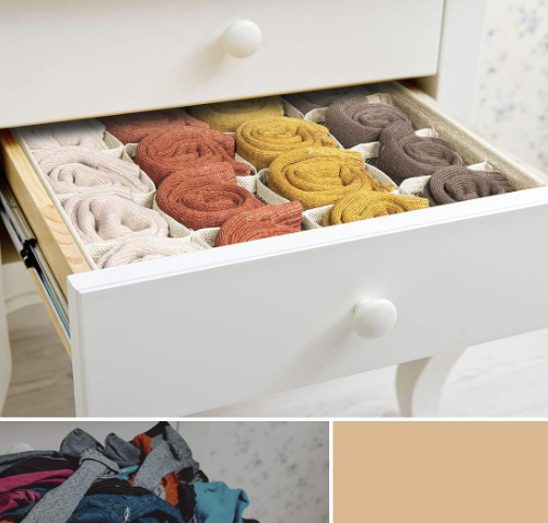 3 Pack Fabric Drawer Bins for Sorting Socks, Ties and Underwear